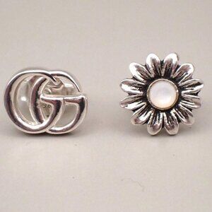 GUCCI Marmont Double G Logo Flower Motif Stud Earrings Silver 925 68CA572